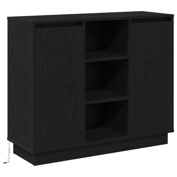 Aparador con LED Negro Roble 90x32x75 cm Madera Armada M 2