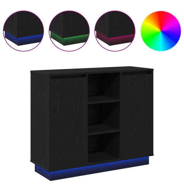 Sideboard com LED Carvalho Preto 90x32x75 cm Madeira de Engenharia M 4
