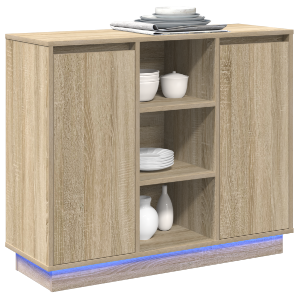 Aparador con LED Sonoma Roble 90x32x75 cm Madera elaborada D