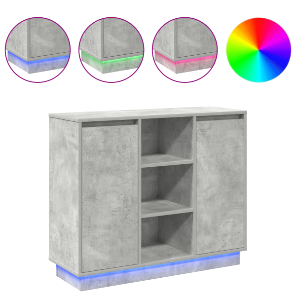 Aparador con LED Gris Concreto 90x32x75 cm Madera Elaborada M 4