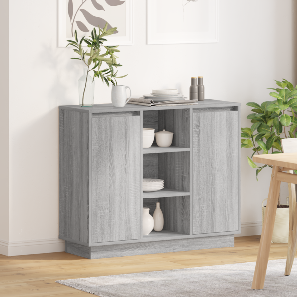 Sideboard con LED Gris Sonoma 90x32x75 cm de Madera Elaborada D
