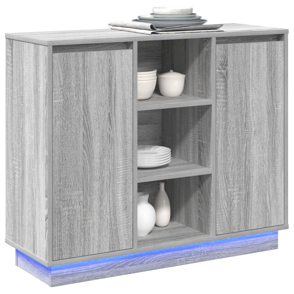 Sideboard com LED Cinza Sonoma 90x32x75 cm Madeira de Engenharia M 3