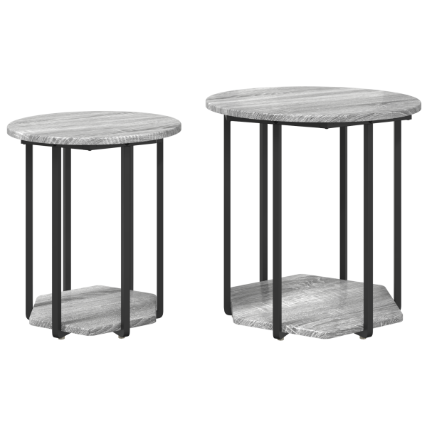 Conjunto de Mesas Laterais 2 pcs em Cinza Sonoma. Madeira Revestida e Metal M 2