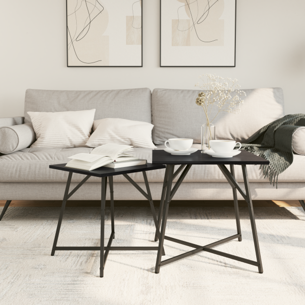 Conjunto de Mesas de Apoio 2 pcs em Madeira de Carvalho Preta e Metal M 4