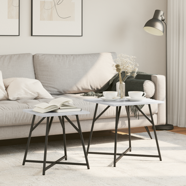 Set 2 mesas auxiliares madera ingeniería gris Sonoma y metal D