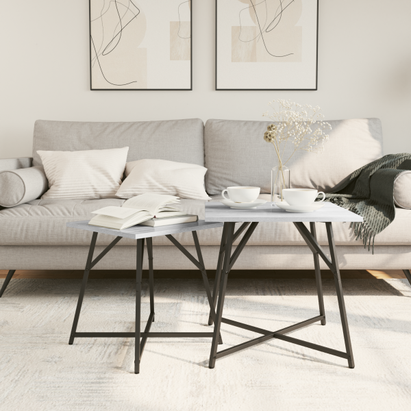 Conjunto de Mesas de Apoio 2 pcs Cinzento Sonoma em Madeira e Metal M 4