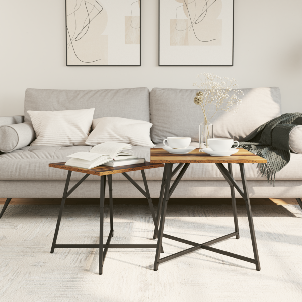 Conjunto de Mesas Laterais 2 pcs Madeira Velha. Madeira de Engenharia e Metal M 4