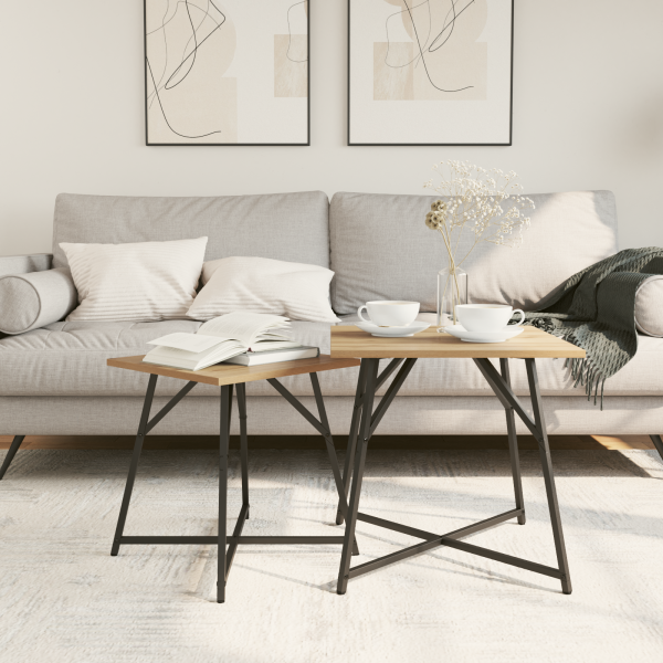 Set 2 mesas auxiliares madera ingeniería roble artisan y metal M 4