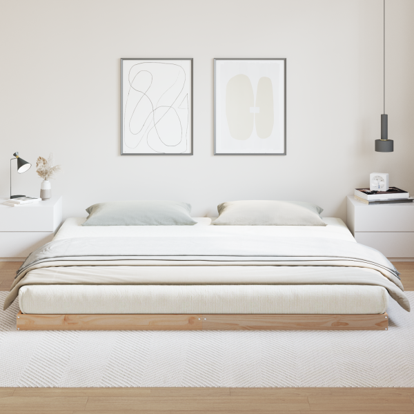 Estrutura de Cama de Chão  Branca 180x210 cm Madeira Sólida de Pinho M 4