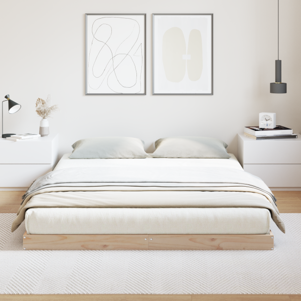Estrutura de Cama de Chão  Branca 160x220 cm Madeira Sólida de Pinheiro M 4