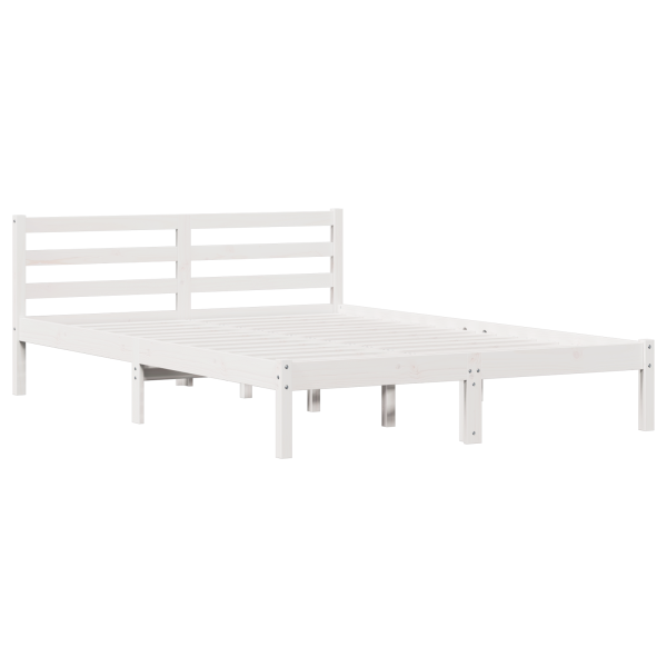 Estrutura de Cama  com Cabeceira Branca 140x210 cm Madeira Maciça de Pinho M 2