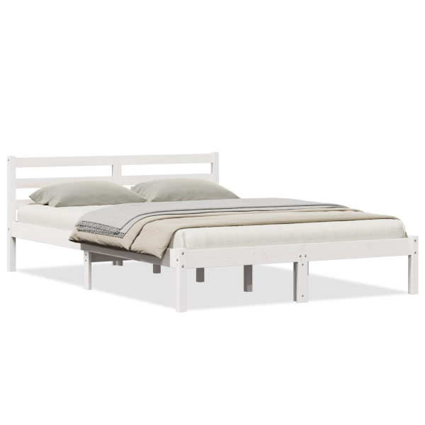 Estrutura de Cama  com Cabeceira Branca 140x210 cm Madeira Maciça de Pinho M 3