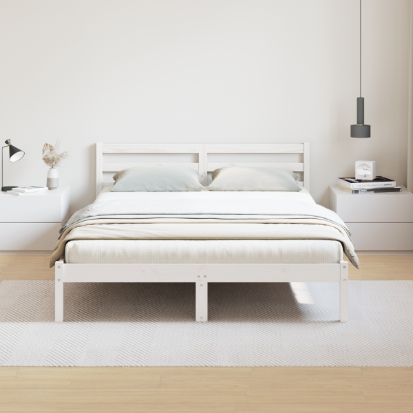 Cama  com cabeceira Branca 160x210 cm Madeira sólida de pinho M 4