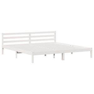 Cama  com Cabeceira Branca 180x210 cm Madeira Sólida de Pinheiro H