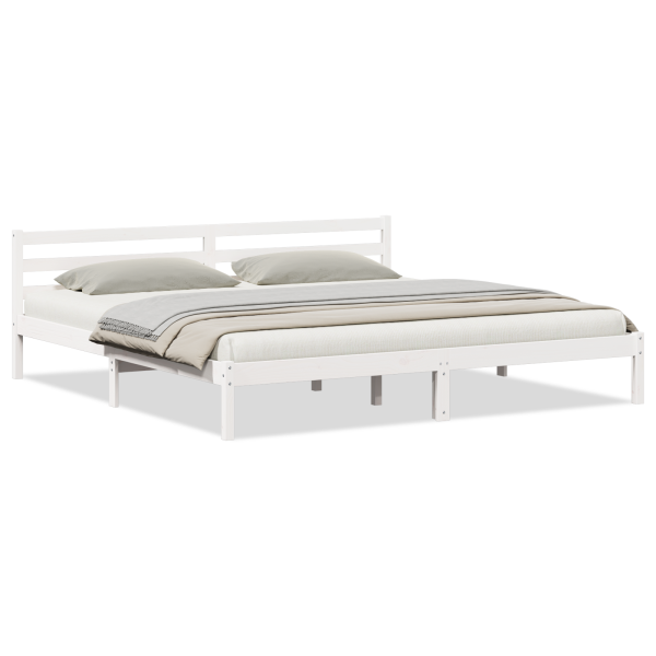 Cama  com Cabeceira Branca 180x210 cm Madeira Sólida de Pinheiro M 3