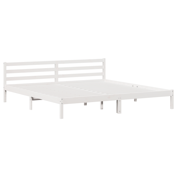 Cama  com Cabeceira Branca 200x210 cm Madeira Sólida Pinho M 2