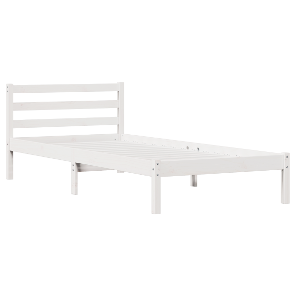 Cama com Cabeceira  Branca 80x220 cm Madeira Sólida Pinus M 2