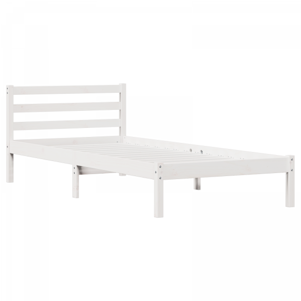 Cama com Cabeceira  Branca 100x220 cm Madeira Sólida de Pinheiro M 2