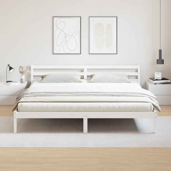 Cama  com Cabeceira Branca 180x220 cm Madeira Sólida Pinho M 4