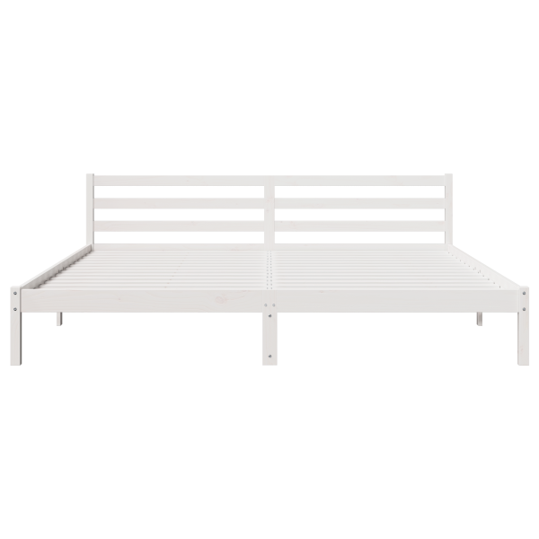 Cama  com Cabeceira Branca 200x220 cm Madeira Sólida Pinus M 5