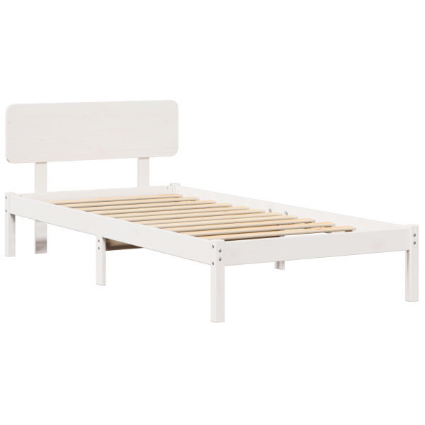 Marco de Cama con Cabecero Blanco 75x190 cm de Madera Maciza de Pino M 2