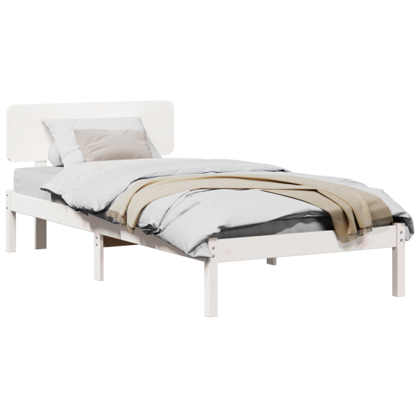 Marco de Cama con Cabecero Blanco 75x190 cm de Madera Maciza de Pino M 3