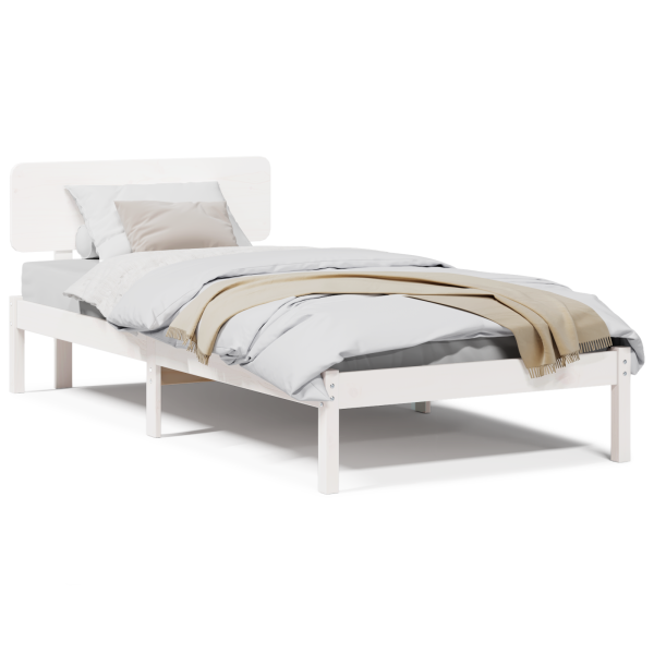 Estrado de Cama com Cabeceira Branca 75x190 cm em Madeira de Pinheiro Sólida M 4