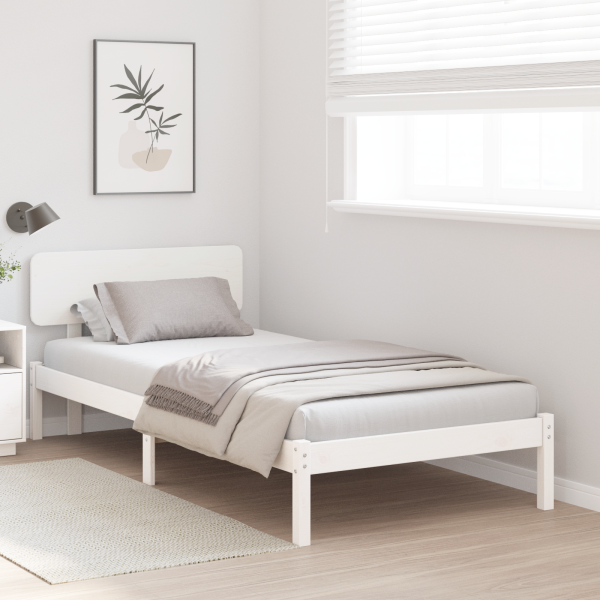 Estrado de Cama com Cabeceira Branca 75x190 cm em Madeira de Pinheiro Sólida M 5