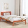 Estructura de Cama con Cabecera Marrón Encerado 75x190 cm de Madera de Pino Sólida 1