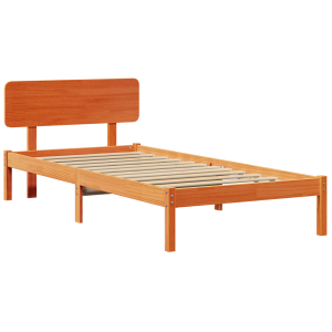 Cama com cabeceira em tom de madeira 75x190 cm. feita de pinho sólido H