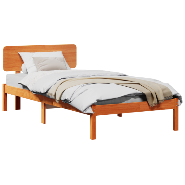 Cama com cabeceira em tom de madeira 75x190 cm. feita de pinho sólido M 3