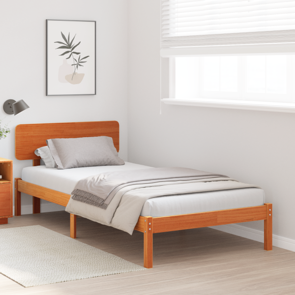 Cama com cabeceira em tom de madeira 75x190 cm. feita de pinho sólido M 5