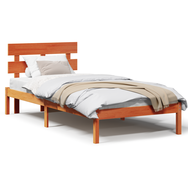 Marco de cama con cabecera marrón encerado 90x200 cm Madera maciza de pino M 4