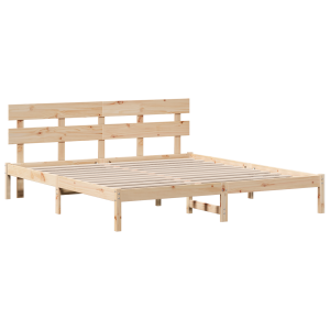 Estrado de Cama com Cabeceira 200x200 cm Madeira Maciça de Pinho H