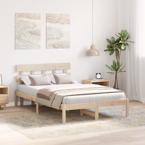 Estrado de Cama com Cabeceira 140x190 cm Madeira Sólida de Pinheiro M 5