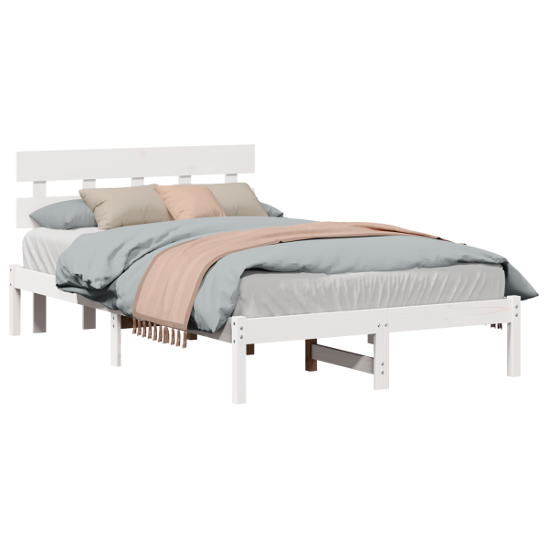 Estrado de Cama com Cabeceira Branco 140x190 cm Madeira Maciça de Pinho M 3
