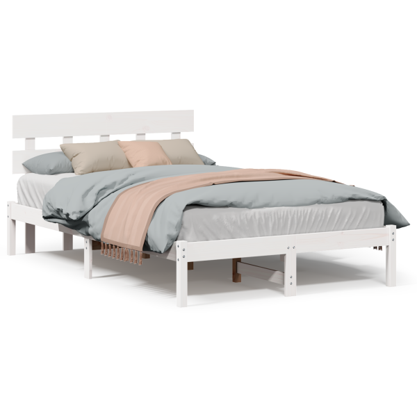 Estrado de Cama com Cabeceira Branco 140x190 cm Madeira Maciça de Pinho M 4
