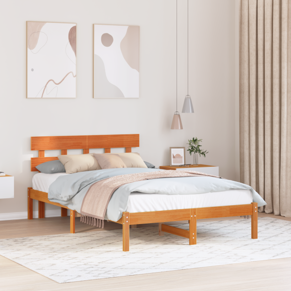 Estructura de Cama con Cabecero Marrón 140x190 cm de Madera de Pino D