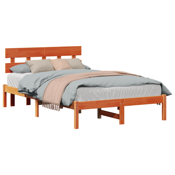 Estrutura de Cama com Cabeceira Castanho Encerado 140x190 cm Madeira Sólida Pinho M 3