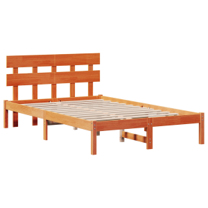 Estrado de Cama com Cabeceira Castanho Encerado 135x190 cm Madeira Sólida de Pinho H