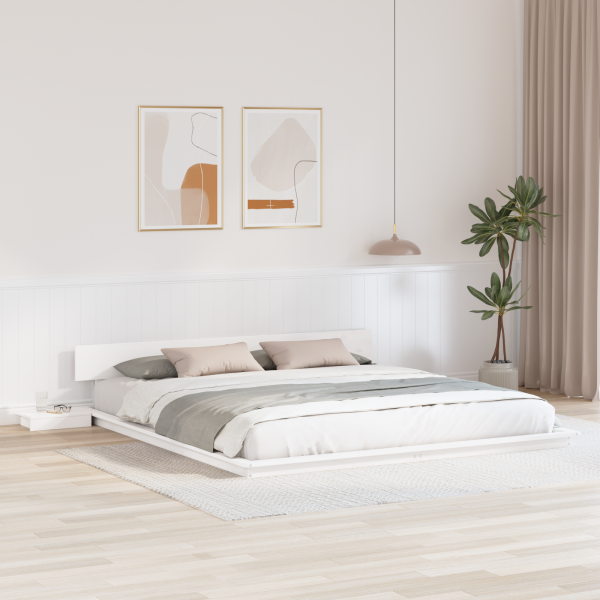 Marco de Cama con Mesas de Noche Blanco 200x200cm Madera Maciza D