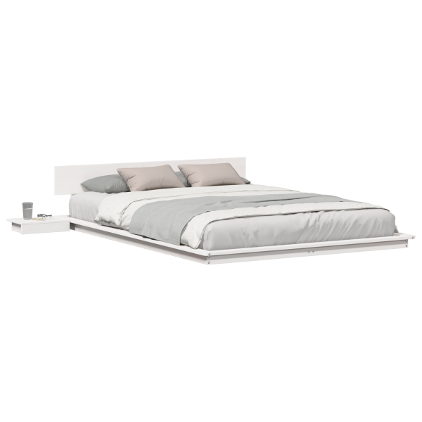 Estrado de Cama de Chão com Mesas de Cabeceira Brancas 140x200cm Madeira Maciça M 3