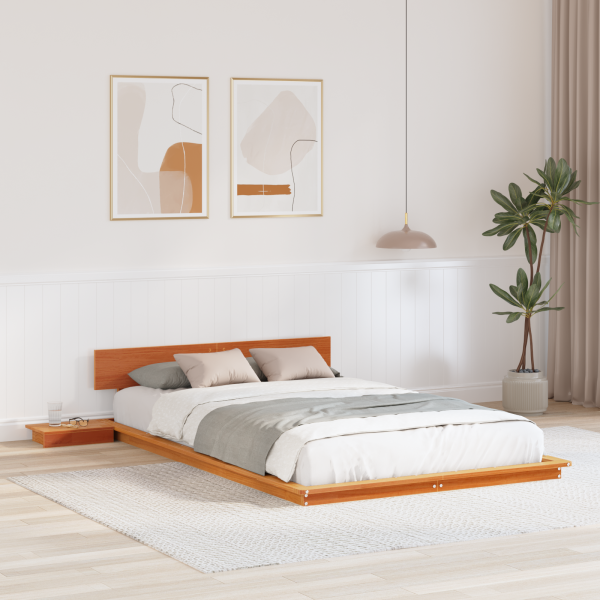 Estructura de Cama con Mesas de Noche Marrón Encerado 120x200cm de Madera Maciza D