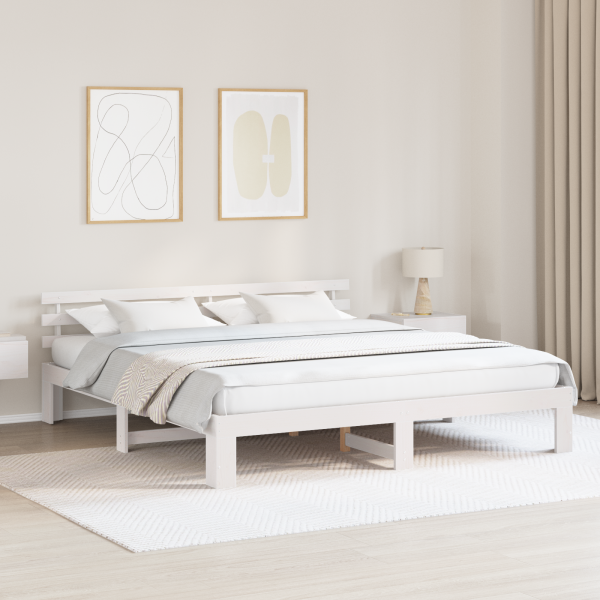 Estructura de Cama Blanca Blanca Madera maciza 200 x 200 cm D