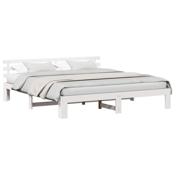 Estructura de Cama Blanca Blanca Madera maciza 200 x 200 cm M 3