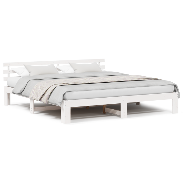 Estructura de Cama Blanca Blanca Madera maciza 200 x 200 cm M 4
