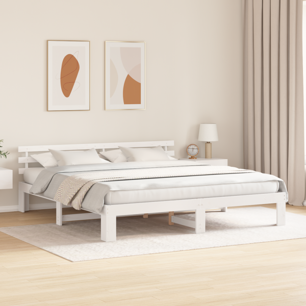 Estructura de Cama Blanca Blanca Madera maciza 200 x 200 cm M 5