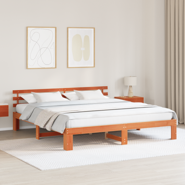 Estructura de Cama de Madera de Pino Marrón Encerado Madera Maciza D