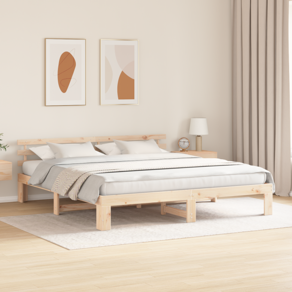 Estrutura de Cama de Madeira de Pinho Natural Natural M 5