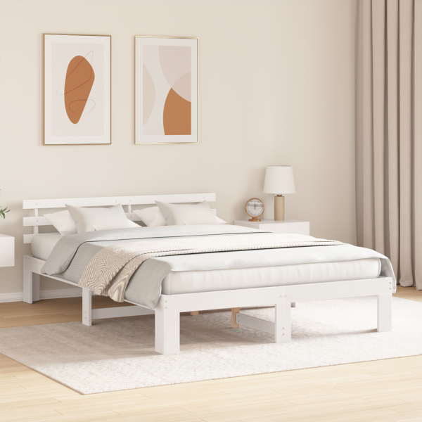 Estructura de Cama de Madera Blanca Madera 160 x 200 cm Duradera M 5